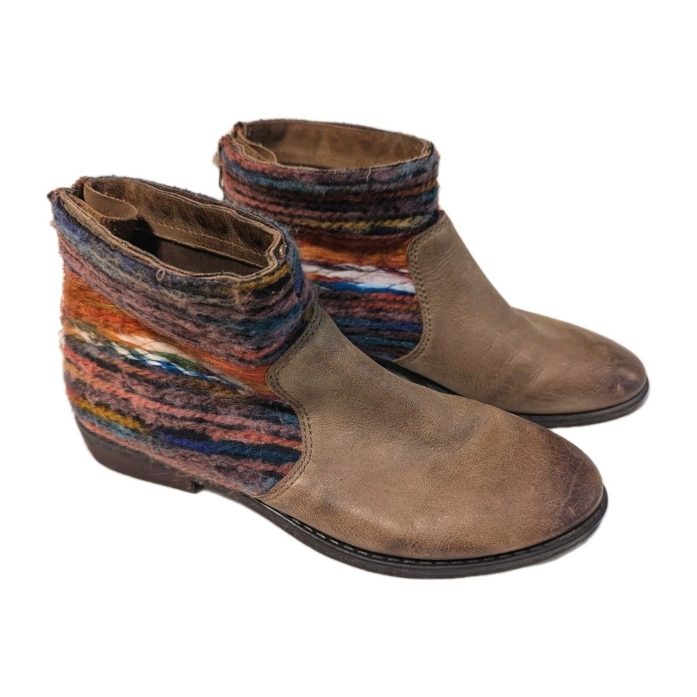 OTBT Tilton Boho Aztec Western‎ Leather Fabric Ankle Boots Tan Multi Color 6.5M